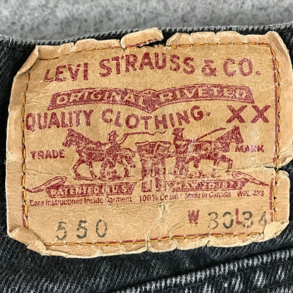 Levi Strauss 550 Mens Jeans Black Washed Relaxed Fit Denim Size 30x34